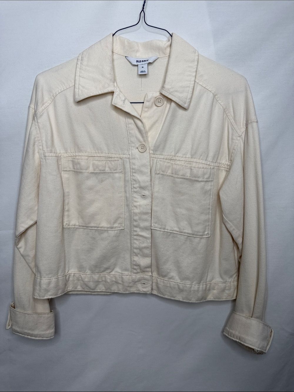Old Navy Cream Cropped Button-Up Denim Jacket